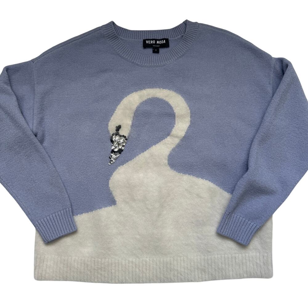 Vero Moda Swan Sweater w/ Sequin/Bead Detail, Size S, Soft/Fuzzy, EUC